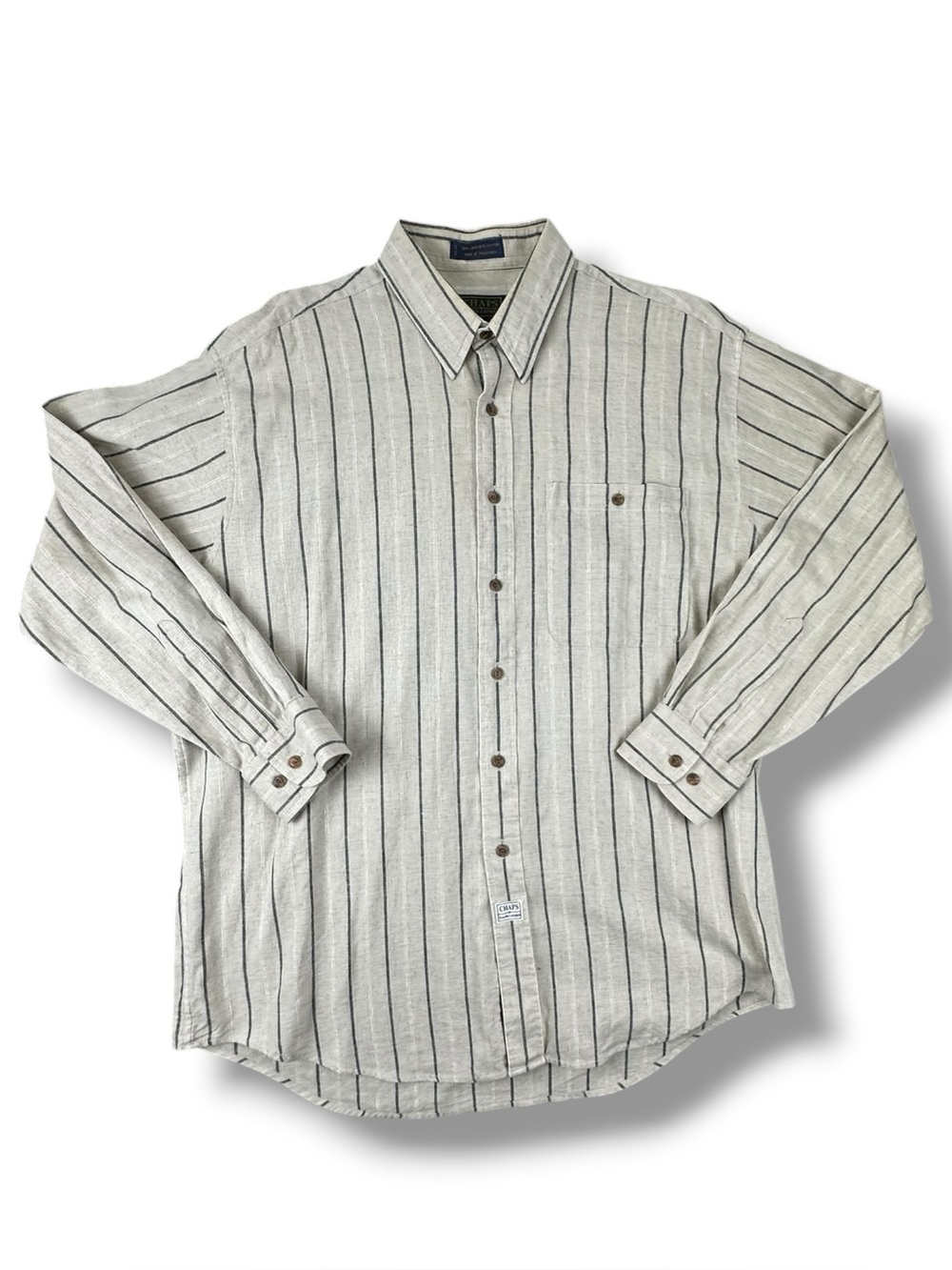 Chaps Ralph Lauren Natural Striped Linen Blend Short Sleeve Button Down Shirt 17